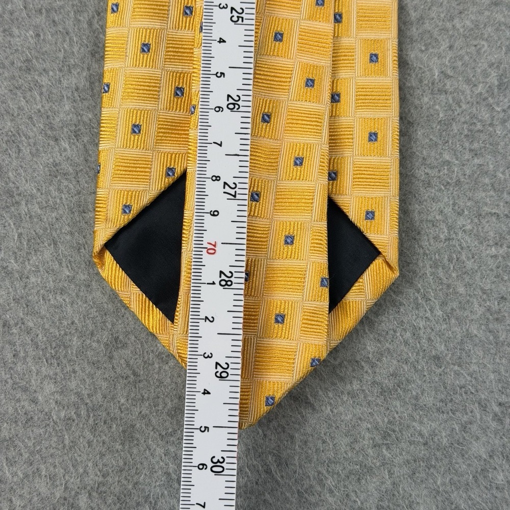 Gladson Italy Gold Blue Geometric Check Silk Men's Neck Tie Wide 59x3.6" - Picture 6 of 7